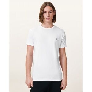 All Saints Men White Crewneck Embroidered Ramskull Cotton T-Shirts SMALL Luxury
